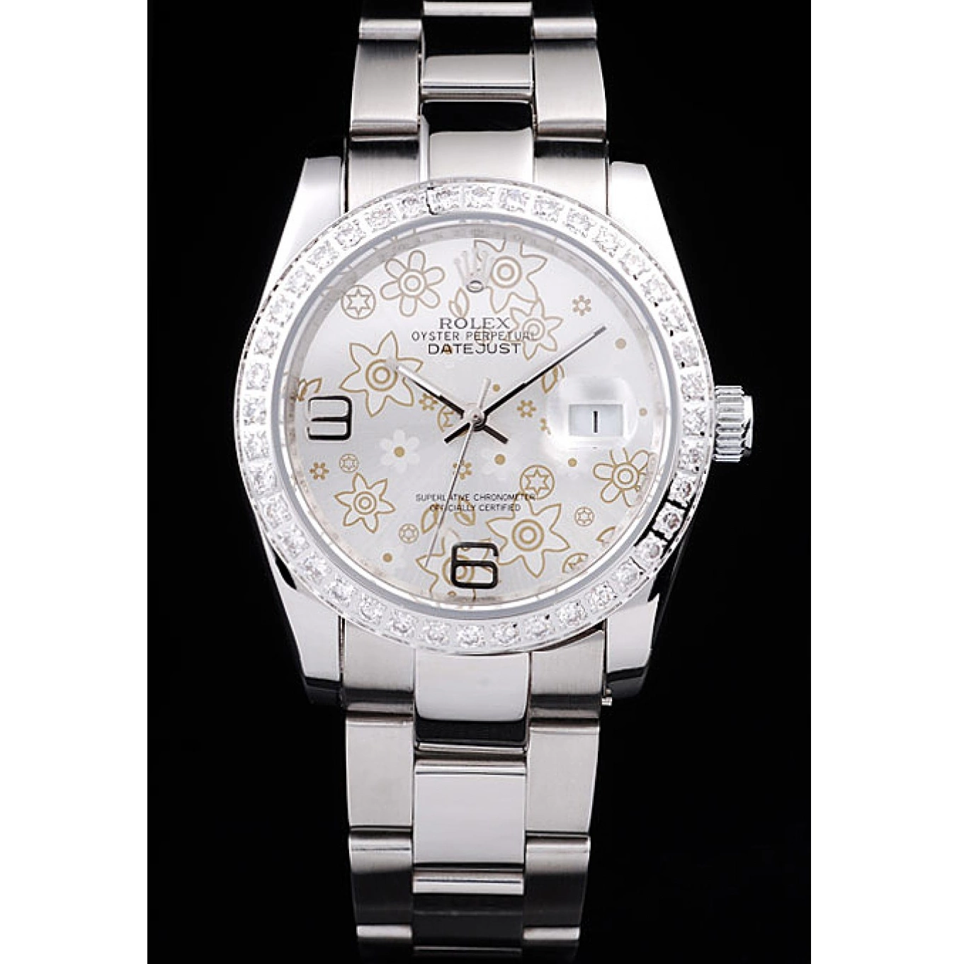 Aaa replica watch Plated Rolex Datejust 98081 Polished Diamond Dial Silver Flowers Steel Stainless 0716